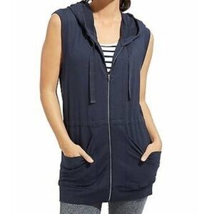 ATHLETA Women’s Size XS Navy Blue Lotus Sleeveless Zip Up Hooded Vest